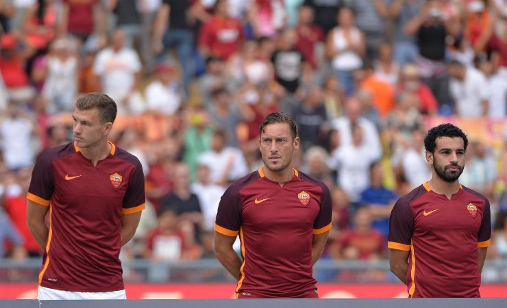 Dzeko, Totti e Salah nella Roma del 2015-16. (ansa-tvplay) 