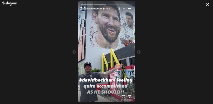 David Beckham e il murales per Messi a Miami. (screenshot Instagram-Tvplay) 20230710