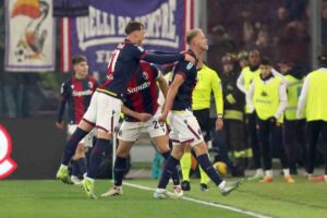 Odgaard esultanza gol Bologna